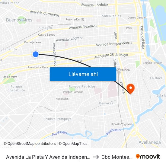 Avenida La Plata Y Avenida Independencia (65 - 119) to Cbc Montes De Oca map