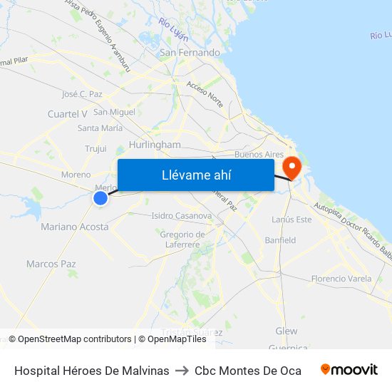 Hospital Héroes De Malvinas to Cbc Montes De Oca map