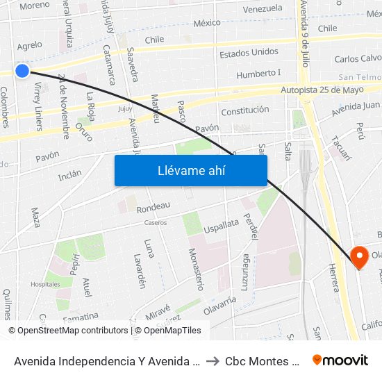 Avenida Independencia Y Avenida Boedo (96) to Cbc Montes De Oca map