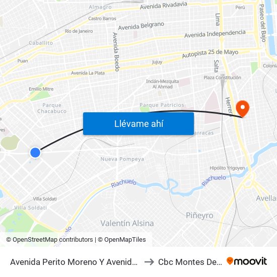 Avenida Perito Moreno Y Avenida Varela to Cbc Montes De Oca map