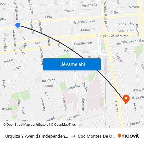 Urquiza Y Avenida Independencia to Cbc Montes De Oca map