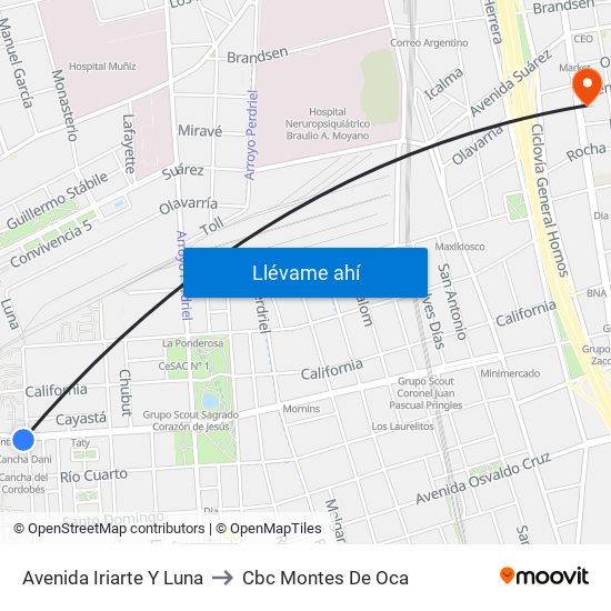 Avenida Iriarte Y Luna to Cbc Montes De Oca map