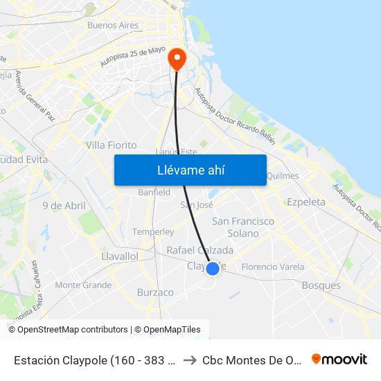 Estación Claypole (160 - 383 7) to Cbc Montes De Oca map
