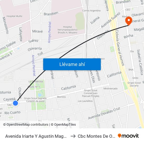 Avenida Iriarte Y Agustín Magaldi to Cbc Montes De Oca map
