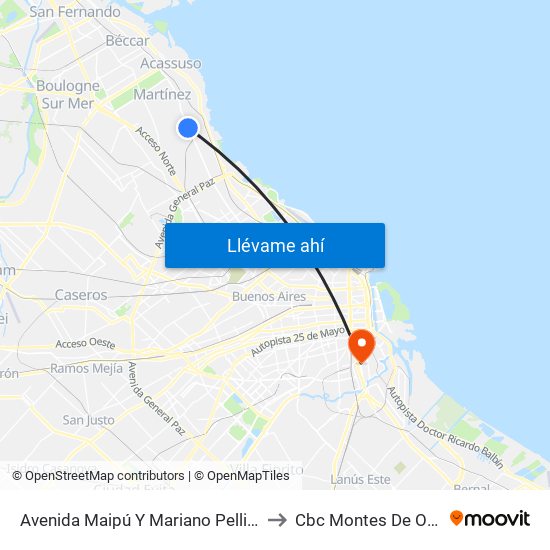 Avenida Maipú Y Mariano Pelliza to Cbc Montes De Oca map