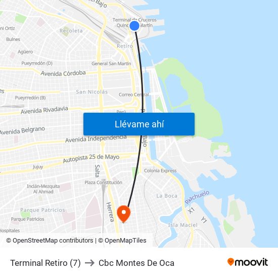 Terminal Retiro (7) to Cbc Montes De Oca map