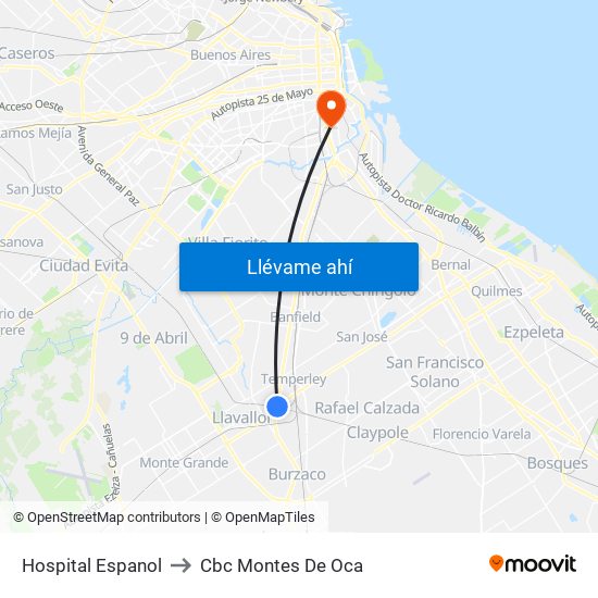 Hospital Espanol to Cbc Montes De Oca map
