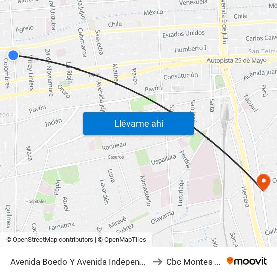 Avenida Boedo Y Avenida Independencia (7 - 88) to Cbc Montes De Oca map