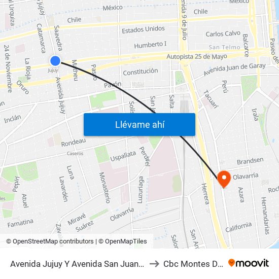 Avenida Jujuy Y Avenida San Juan (62 - 118) to Cbc Montes De Oca map