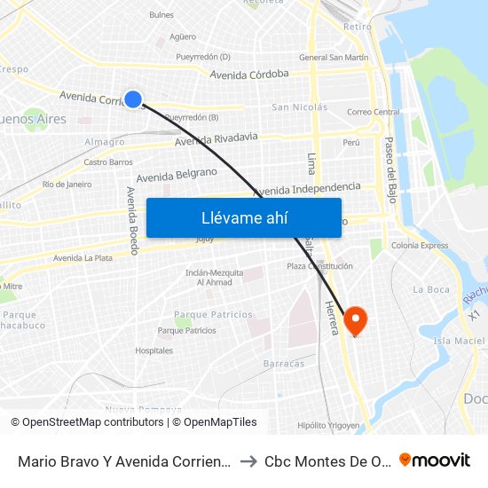 Mario Bravo Y Avenida Corrientes to Cbc Montes De Oca map