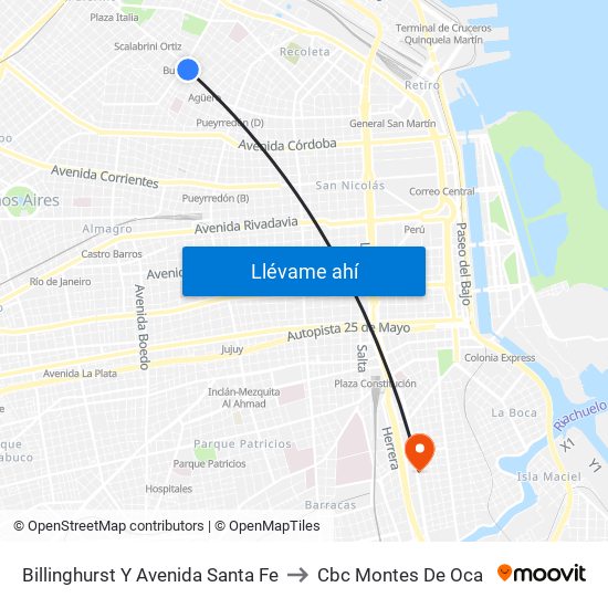 Billinghurst Y Avenida Santa Fe to Cbc Montes De Oca map