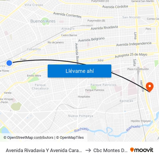 Avenida Rivadavia Y Avenida Carabobo (145) to Cbc Montes De Oca map