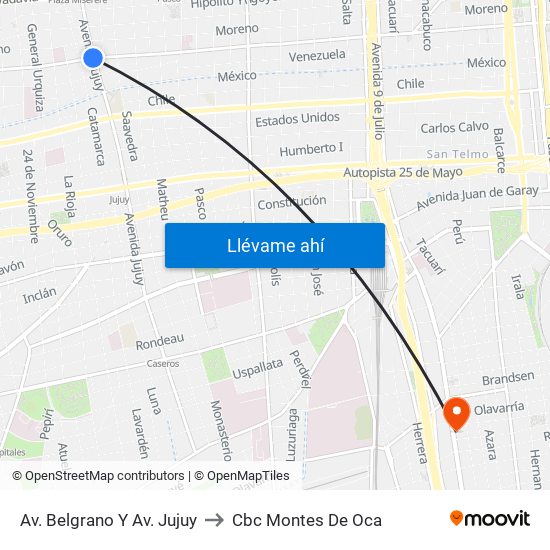 Av. Belgrano Y Av. Jujuy to Cbc Montes De Oca map