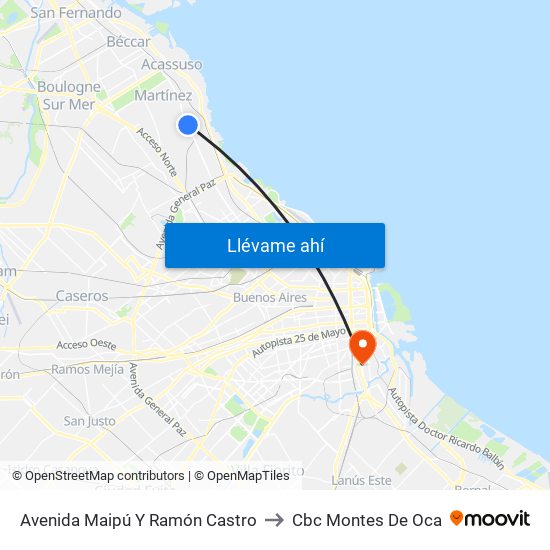 Avenida Maipú Y Ramón Castro to Cbc Montes De Oca map