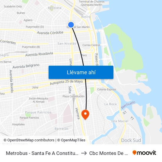 Metrobus - Santa Fe A Constitución to Cbc Montes De Oca map
