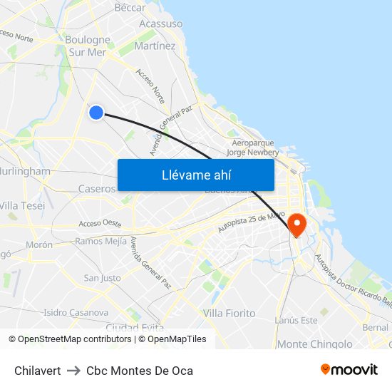 Chilavert to Cbc Montes De Oca map