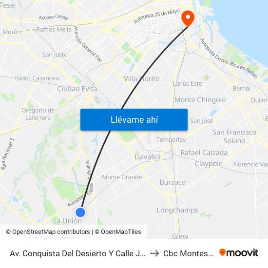 Av. Conquista Del Desierto Y Calle José María Ezeiza to Cbc Montes De Oca map