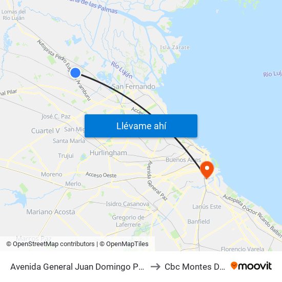 Avenida General Juan Domingo Perón, 8488 to Cbc Montes De Oca map