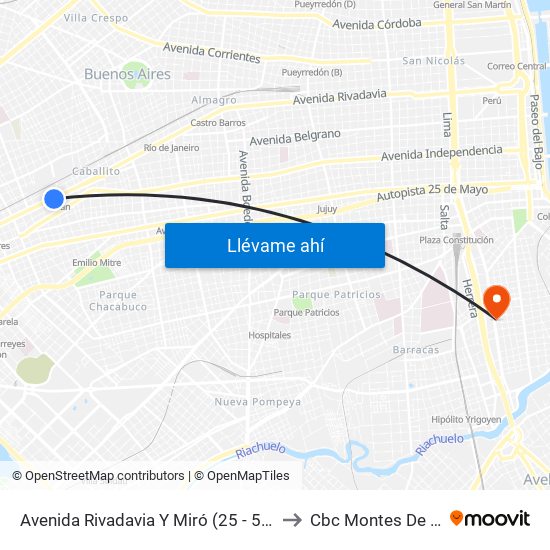 Avenida Rivadavia Y Miró (25 - 53 - 96) to Cbc Montes De Oca map