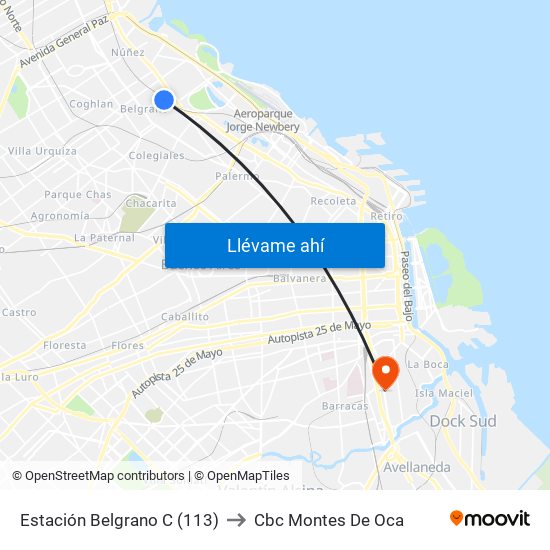 Estación Belgrano C (113) to Cbc Montes De Oca map