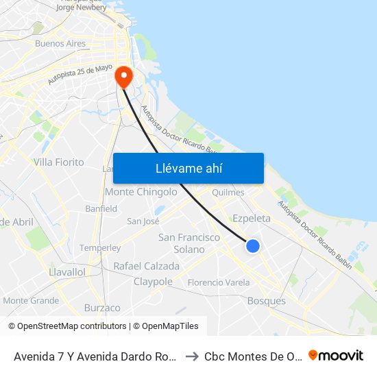 Avenida 7 Y Avenida Dardo Rocha to Cbc Montes De Oca map