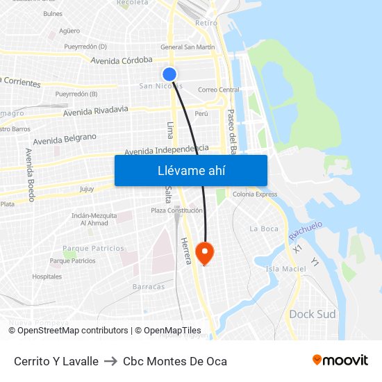 Cerrito Y Lavalle to Cbc Montes De Oca map