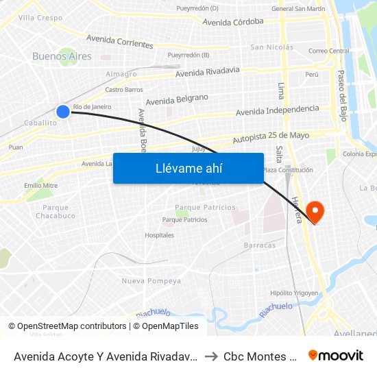 Avenida Acoyte Y Avenida Rivadavia (42 - 135) to Cbc Montes De Oca map