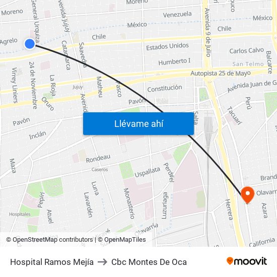 Hospital Ramos Mejía to Cbc Montes De Oca map