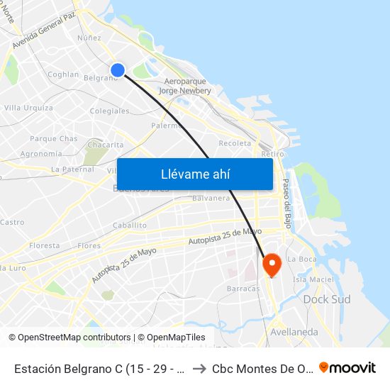 Estación Belgrano C (15 - 29 - 42) to Cbc Montes De Oca map