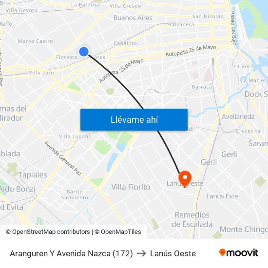 Aranguren Y Avenida Nazca (172) to Lanús Oeste map