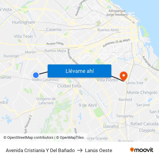 Avenida Cristianía Y Del Bañado to Lanús Oeste map
