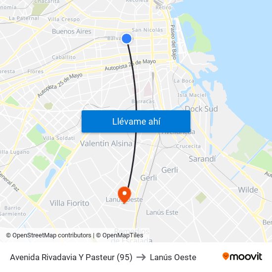 Avenida Rivadavia Y Pasteur (95) to Lanús Oeste map
