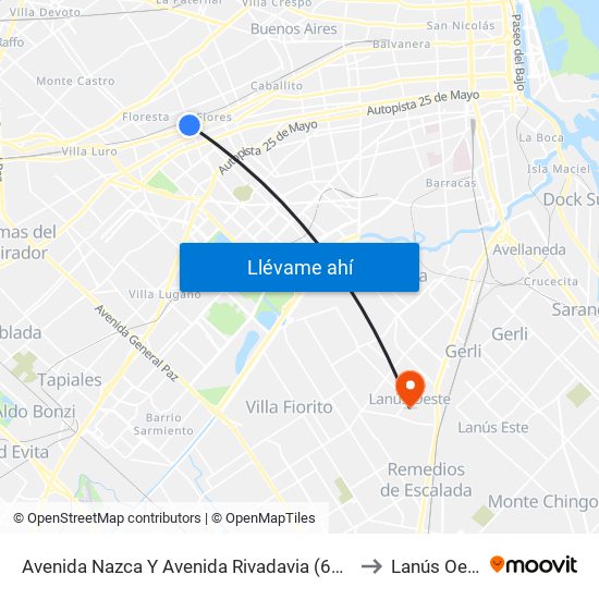 Avenida Nazca Y Avenida Rivadavia (63 - 145) to Lanús Oeste map