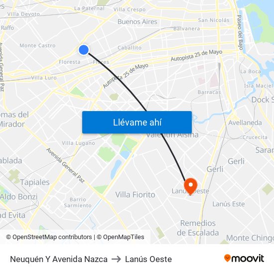 Neuquén Y Avenida Nazca to Lanús Oeste map