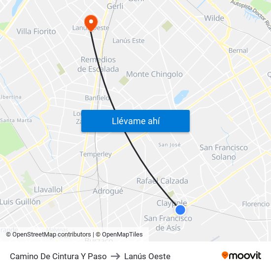 Camino De Cintura Y Paso to Lanús Oeste map