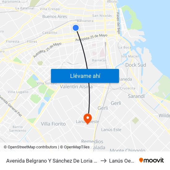 Avenida Belgrano Y Sánchez De Loria (84) to Lanús Oeste map