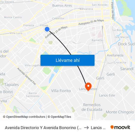 Avenida Directorio Y Avenida Bonorino (88 - 134 - 180) to Lanús Oeste map