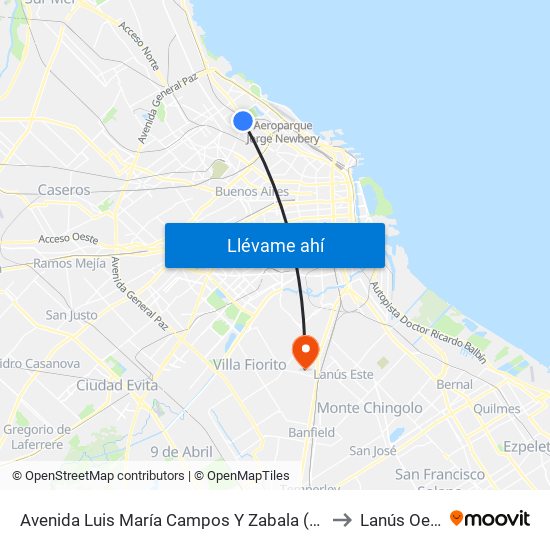 Avenida Luis María Campos Y Zabala (15 - 29) to Lanús Oeste map