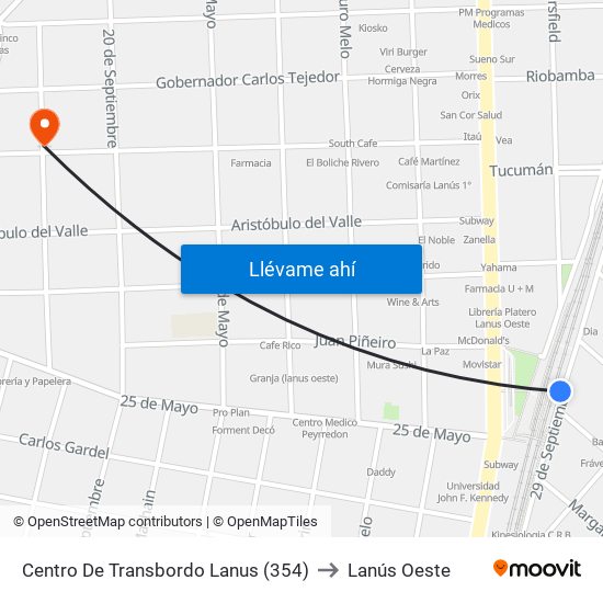 Centro De Transbordo Lanus (354) to Lanús Oeste map