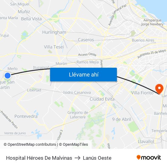 Hospital Héroes De Malvinas to Lanús Oeste map