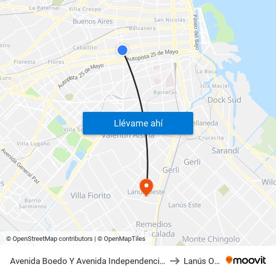 Avenida Boedo Y Avenida Independencia (75 - 160) to Lanús Oeste map