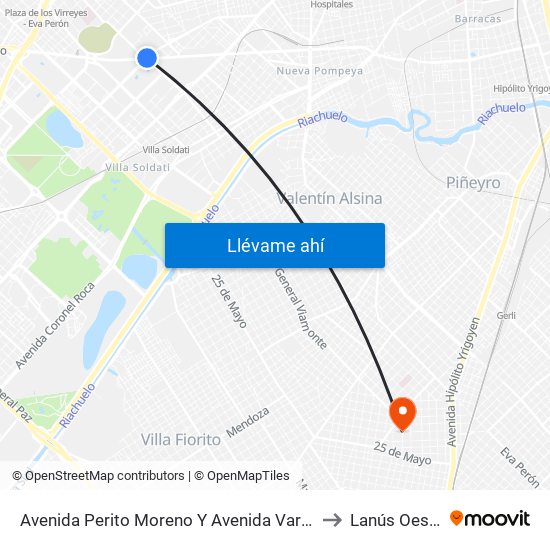 Avenida Perito Moreno Y Avenida Varela to Lanús Oeste map