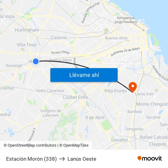 Estación Morón (338) to Lanús Oeste map