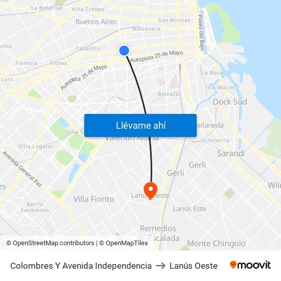 Colombres Y Avenida Independencia to Lanús Oeste map