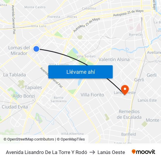 Avenida Lisandro De La Torre Y Rodó to Lanús Oeste map