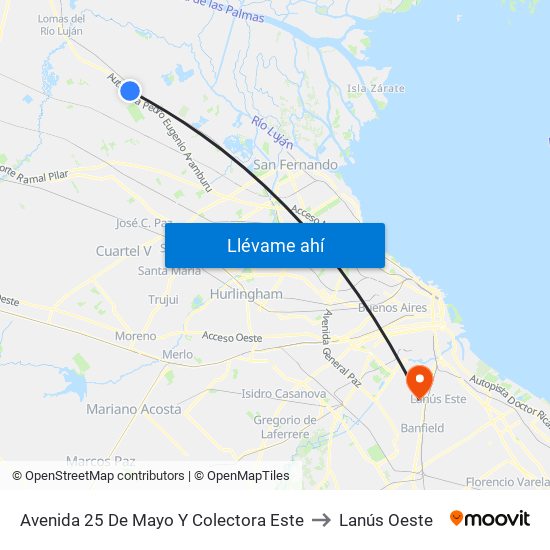 Avenida 25 De Mayo Y Colectora Este to Lanús Oeste map