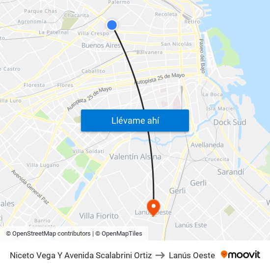 Niceto Vega Y Avenida Scalabrini Ortiz to Lanús Oeste map