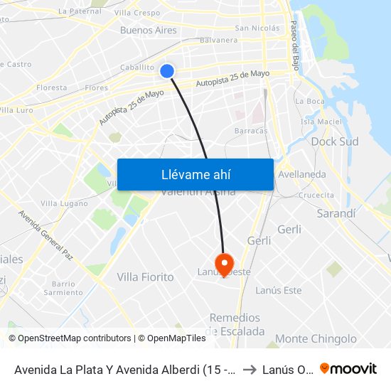 Avenida La Plata Y Avenida Alberdi (15 - 65 - 85 - 119) to Lanús Oeste map