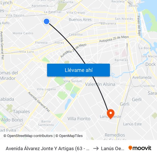 Avenida Álvarez Jonte Y Artigas (63 - 133) to Lanús Oeste map