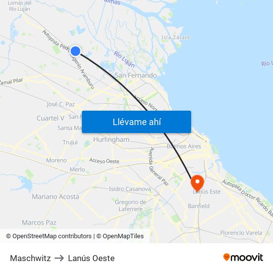 Maschwitz to Lanús Oeste map